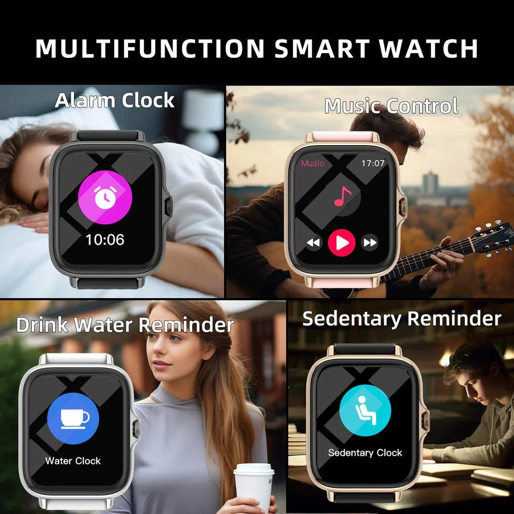 Smartwatch SmartTech de 1.83'' resistente al agua - Alertas de llamadas y mensajes, monitoreo de sueño, podómetro deportivo para iPhone y Android