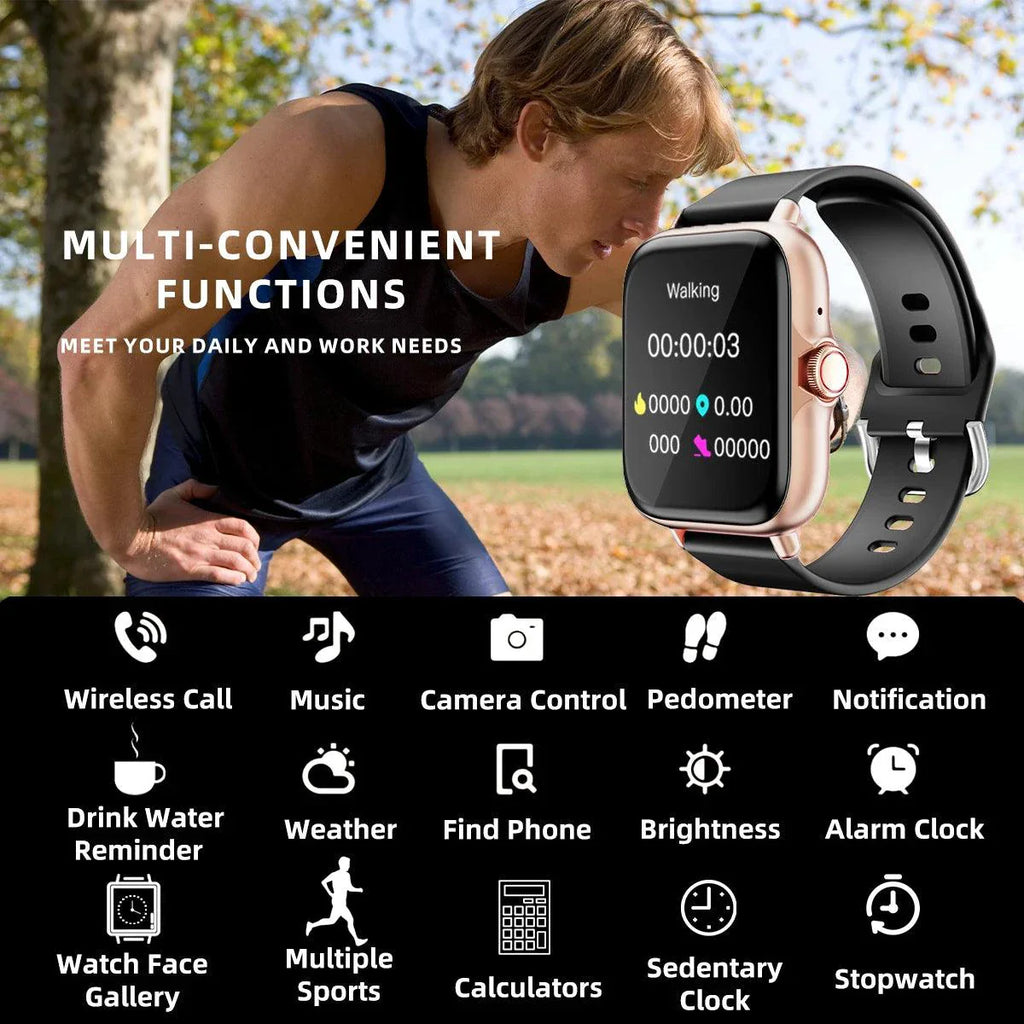 Smartwatch SmartTech de 1.83'' resistente al agua - Alertas de llamadas y mensajes, monitoreo de sueño, podómetro deportivo para iPhone y Android