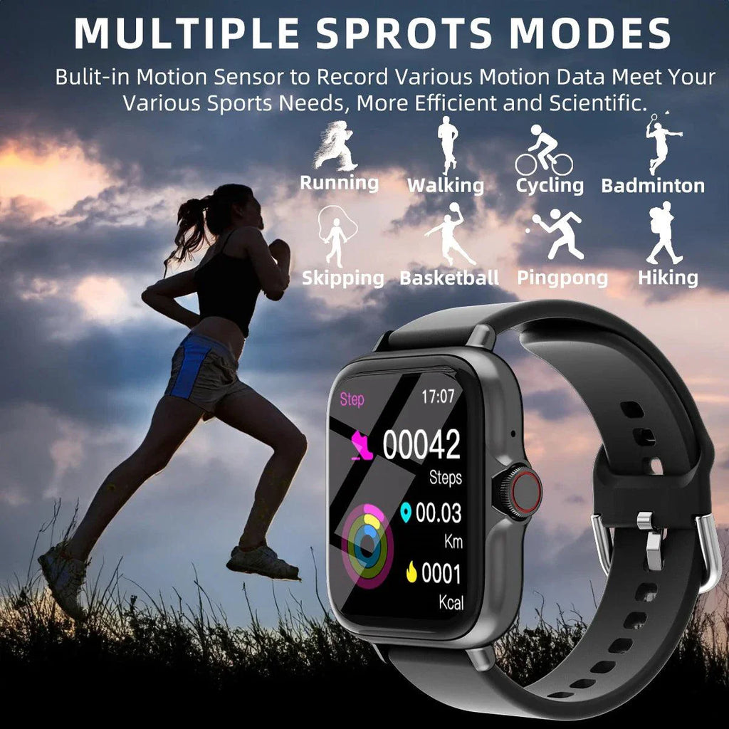 Smartwatch SmartTech de 1.83'' resistente al agua - Alertas de llamadas y mensajes, monitoreo de sueño, podómetro deportivo para iPhone y Android