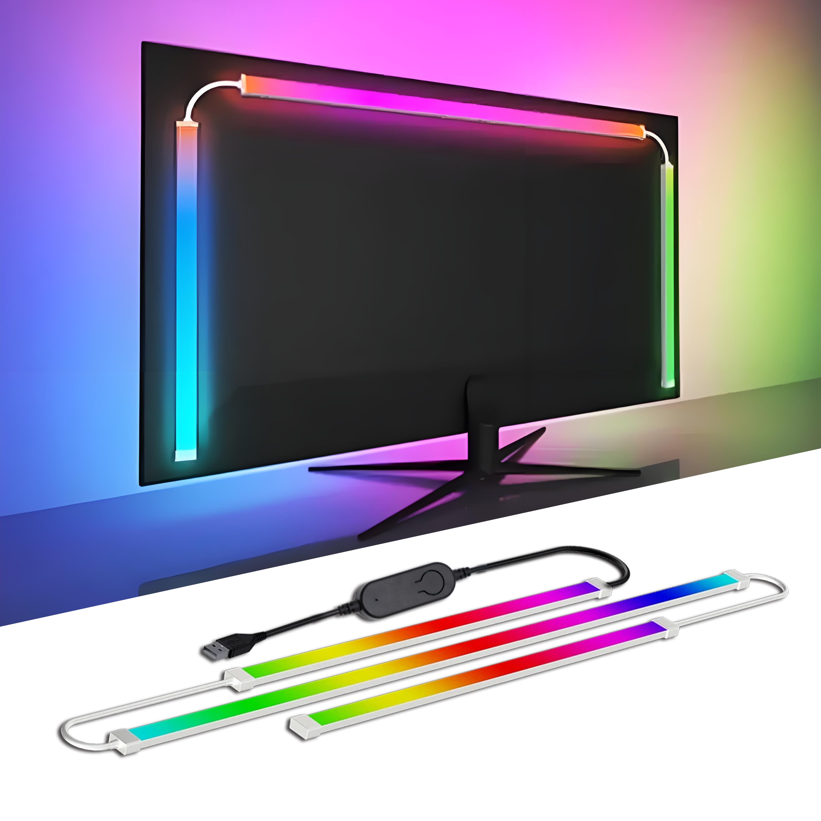 Tiras de luces LED USB RGBIC para monitor de PC, retroiluminación para gaming controlada por aplicación con sincronización de música, iluminación LED para pantalla de computadora de 24 a 34 pulgadas para decoración de sala de juegos