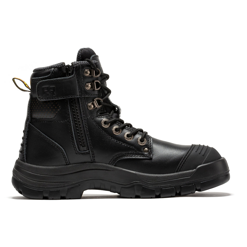 ROCKROOSTER Madison Tan Botas de trabajo de cuero con puntera de acero y cremallera lateral de 6 pulgadas AK052