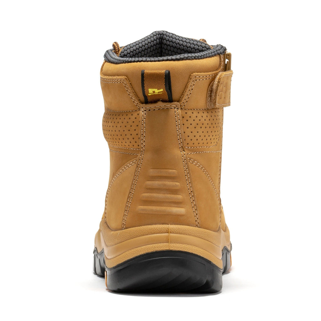 ROCKROOSTER Madison Tan Botas de trabajo de cuero con puntera de acero y cremallera lateral de 6 pulgadas AK052