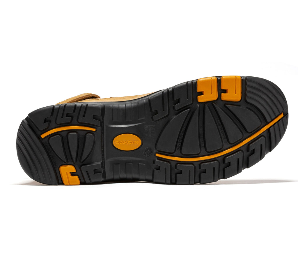 ROCKROOSTER Madison Tan Botas de trabajo de cuero con puntera de acero y cremallera lateral de 6 pulgadas AK052