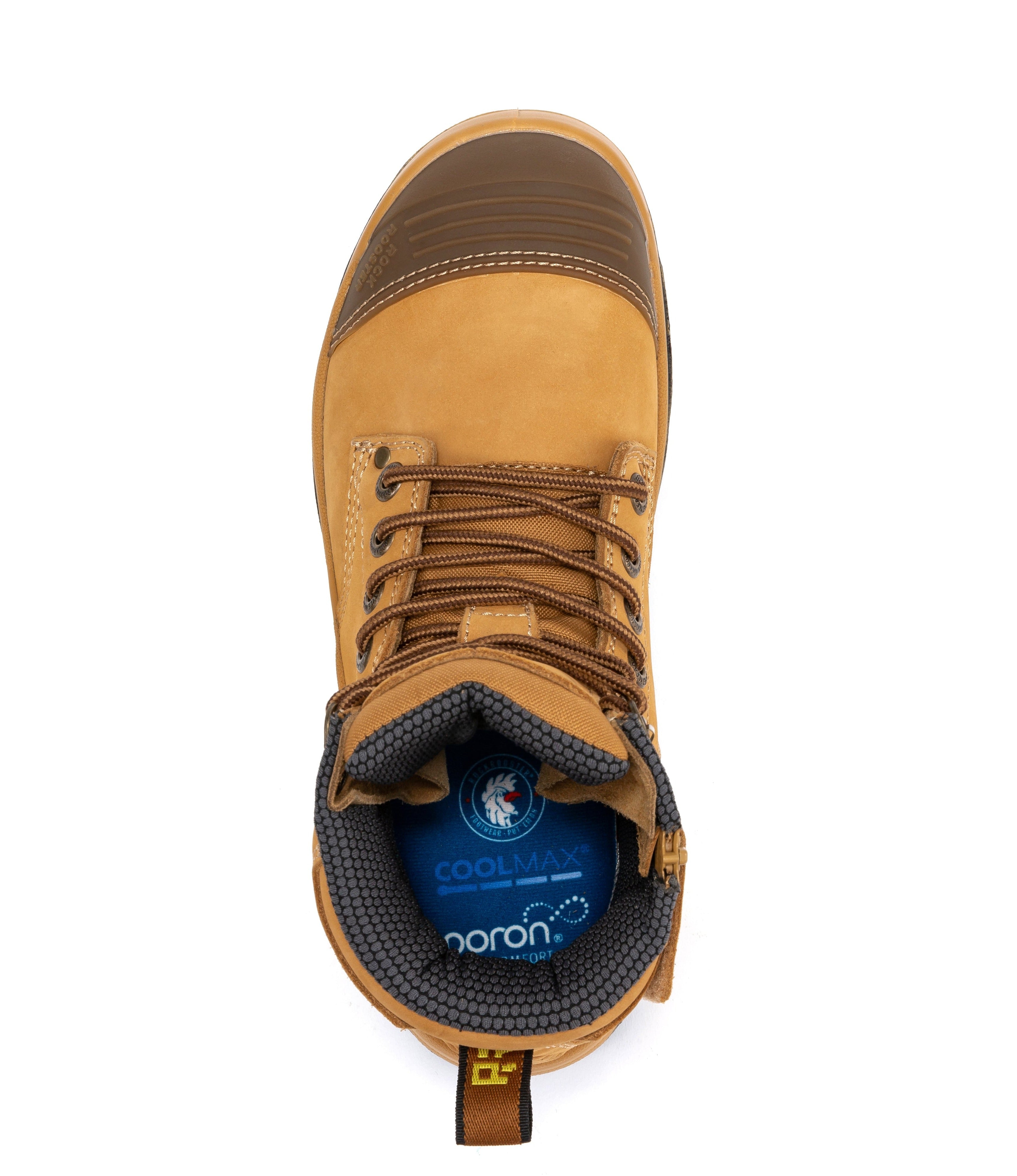 ROCKROOSTER Madison Tan Botas de trabajo de cuero con puntera de acero y cremallera lateral de 6 pulgadas AK052