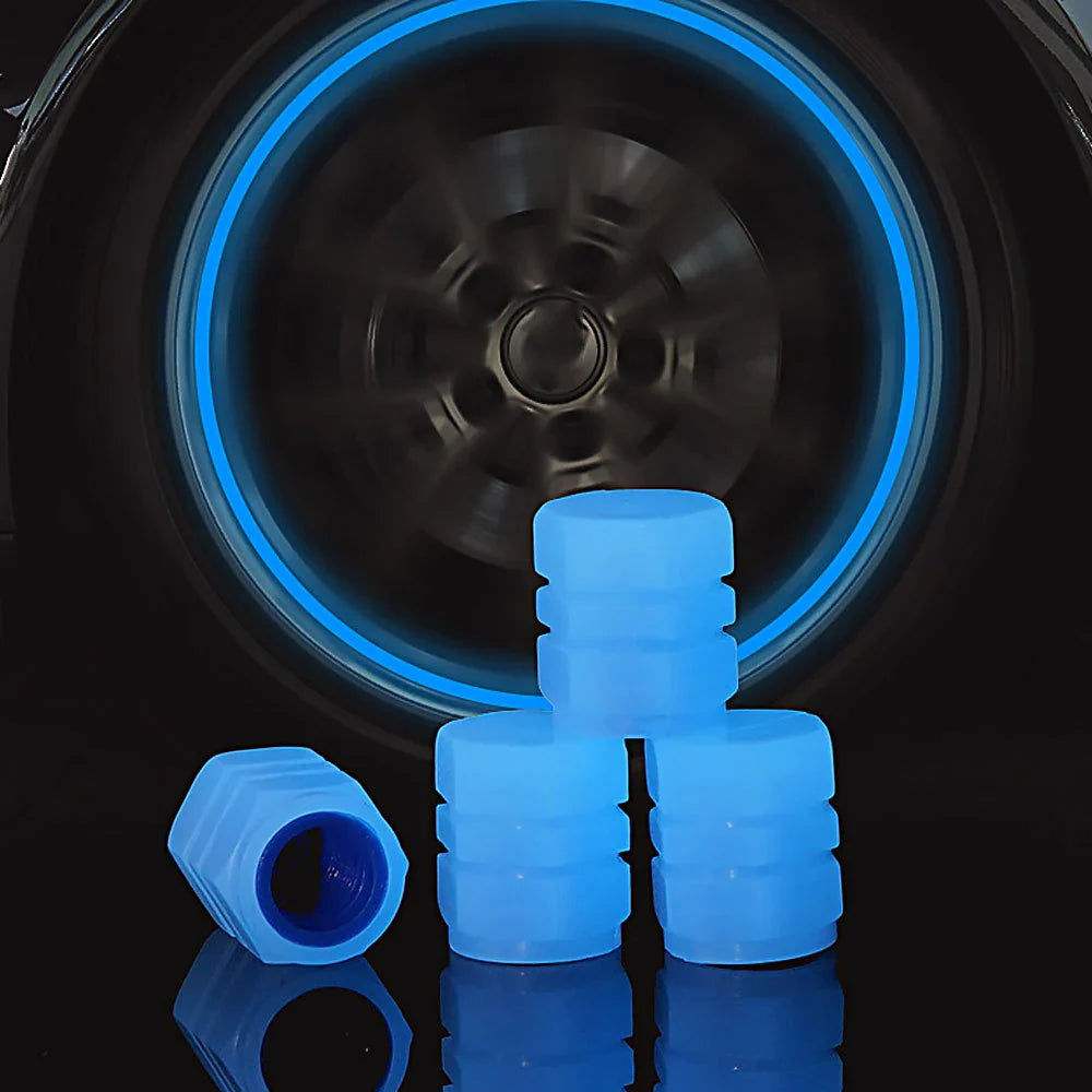 Tapones de válvula luminosos fluorescentes nocturnos para coche, moto, bici, decoración brillante, boquillas para ruedas, tapones de neumáticos, accesorios para coche