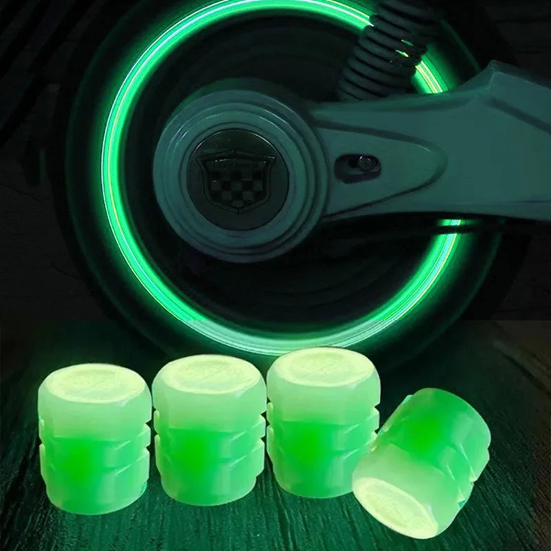 Tapones de válvula luminosos fluorescentes nocturnos para coche, moto, bici, decoración brillante, boquillas para ruedas, tapones de neumáticos, accesorios para coche