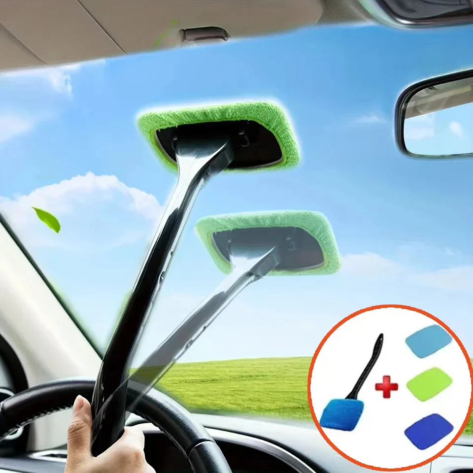 Kit de cepillo limpiaparabrisas para coche, herramienta de limpieza de parabrisas, limpiador de cristales interiores de coche con mango largo, accesorios de coche