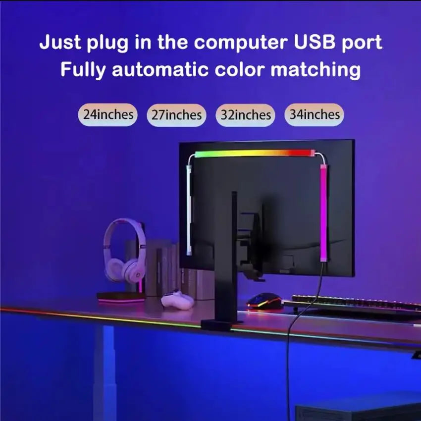 Tiras de luces LED USB RGBIC para monitor de PC, retroiluminación para gaming controlada por aplicación con sincronización de música, iluminación LED para pantalla de computadora de 24 a 34 pulgadas para decoración de sala de juegos