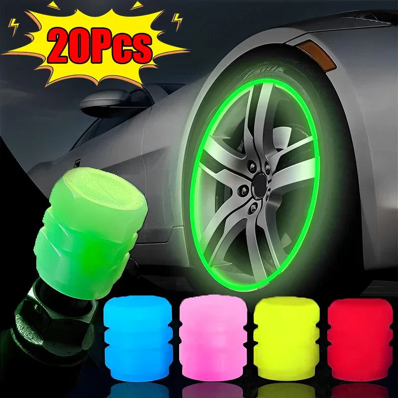 Tapones de válvula luminosos fluorescentes nocturnos para coche, moto, bici, decoración brillante, boquillas para ruedas, tapones de neumáticos, accesorios para coche