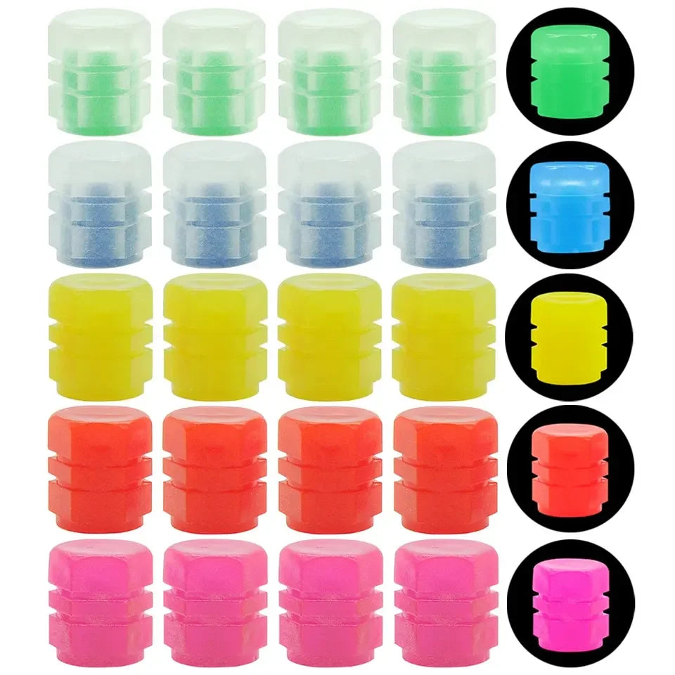 Tapones de válvula luminosos fluorescentes nocturnos para coche, moto, bici, decoración brillante, boquillas para ruedas, tapones de neumáticos, accesorios para coche