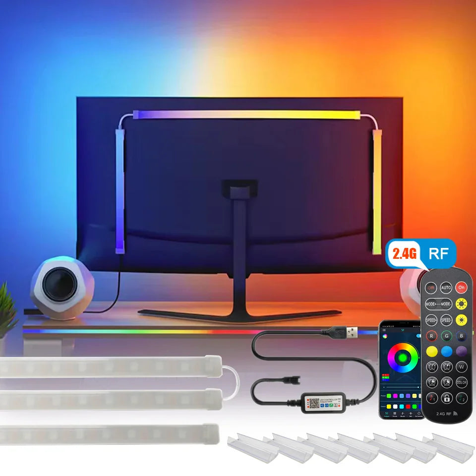 Tiras de luces LED USB RGBIC para monitor de PC, retroiluminación para gaming controlada por aplicación con sincronización de música, iluminación LED para pantalla de computadora de 24 a 34 pulgadas para decoración de sala de juegos