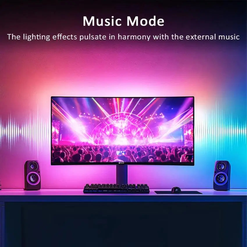 Tiras de luces LED USB RGBIC para monitor de PC, retroiluminación para gaming controlada por aplicación con sincronización de música, iluminación LED para pantalla de computadora de 24 a 34 pulgadas para decoración de sala de juegos