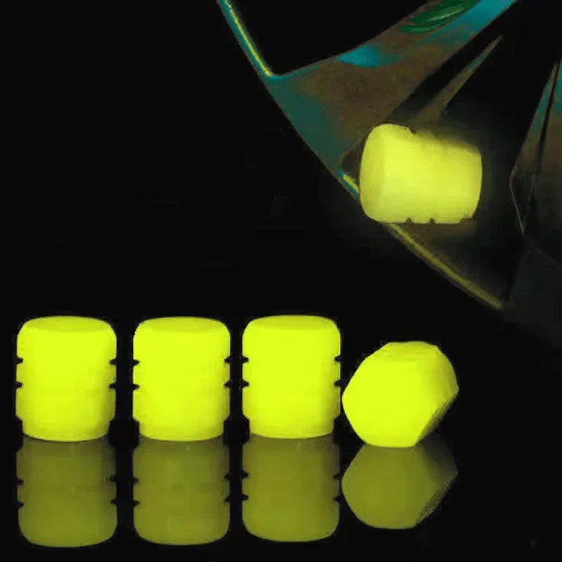 Tapones de válvula luminosos fluorescentes nocturnos para coche, moto, bici, decoración brillante, boquillas para ruedas, tapones de neumáticos, accesorios para coche