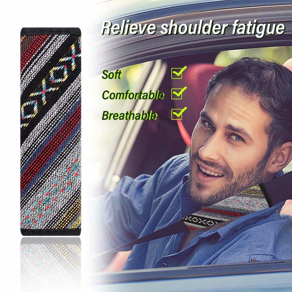 IHOTDER 2 protectores de cinturón de seguridad, accesorios universales para coche estilo boho, funda para cinturón de seguridad -D