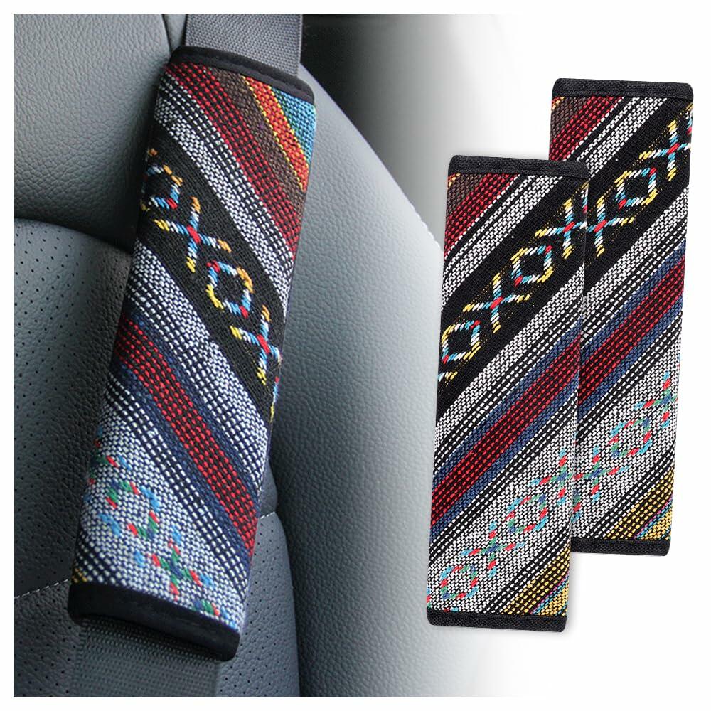 IHOTDER 2 protectores de cinturón de seguridad, accesorios universales para coche estilo boho, funda para cinturón de seguridad -D