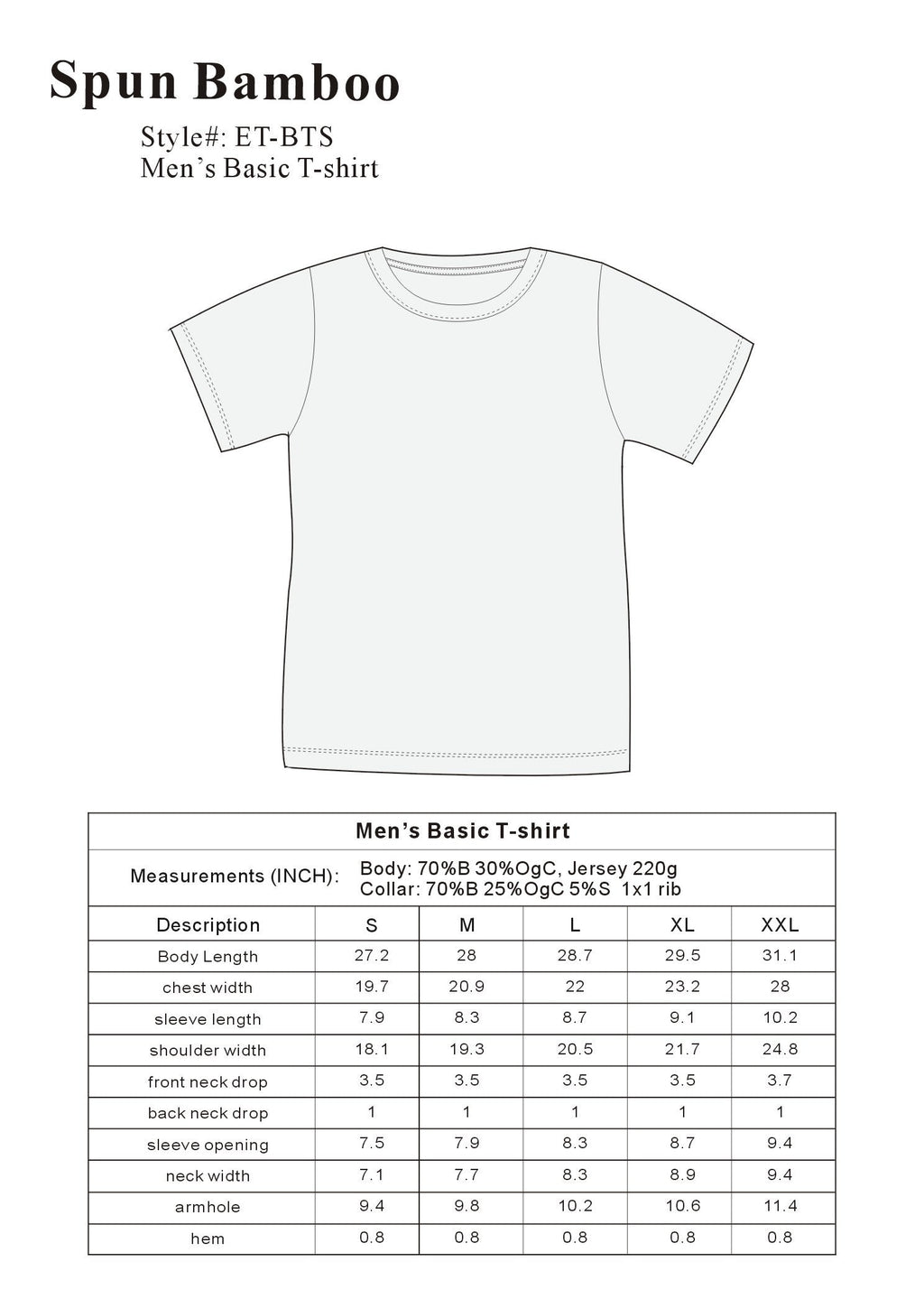 Liquidación Camiseta de Manga Corta de Bambú para Hombre - Corte Clásico