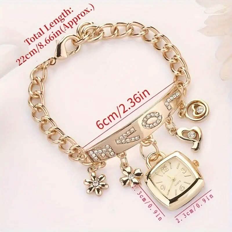 Pulsera de cuarzo de aleación con letras de amor para mujer