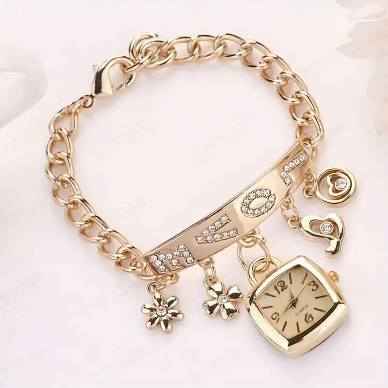 Pulsera de cuarzo de aleación con letras de amor para mujer