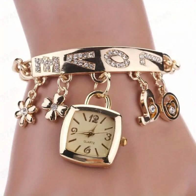 Pulsera de cuarzo de aleación con letras de amor para mujer